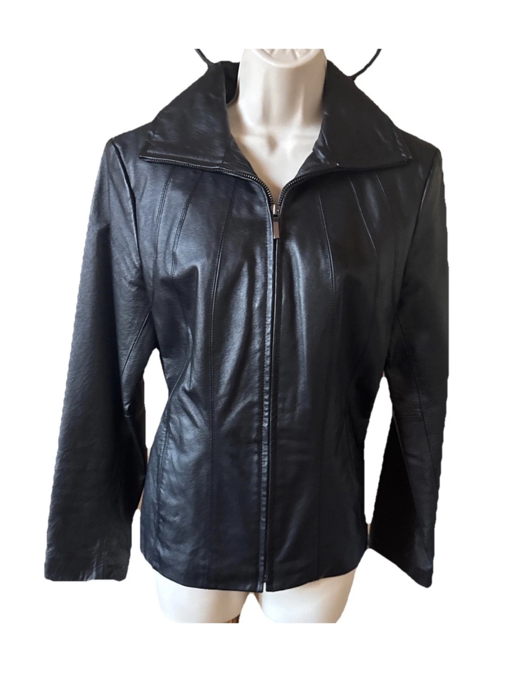 East5th Women's Black Leather Zip-Front Jacket